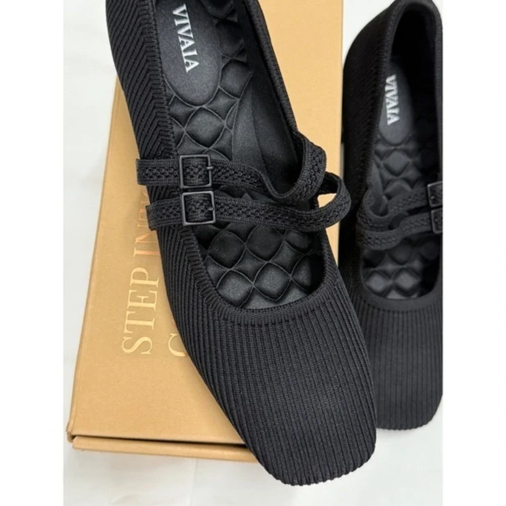 VIVAIA Mary Jane Knit Heels Black‎ Eco Friendly Comfort Work Shoe EU/38 US/7-7.5